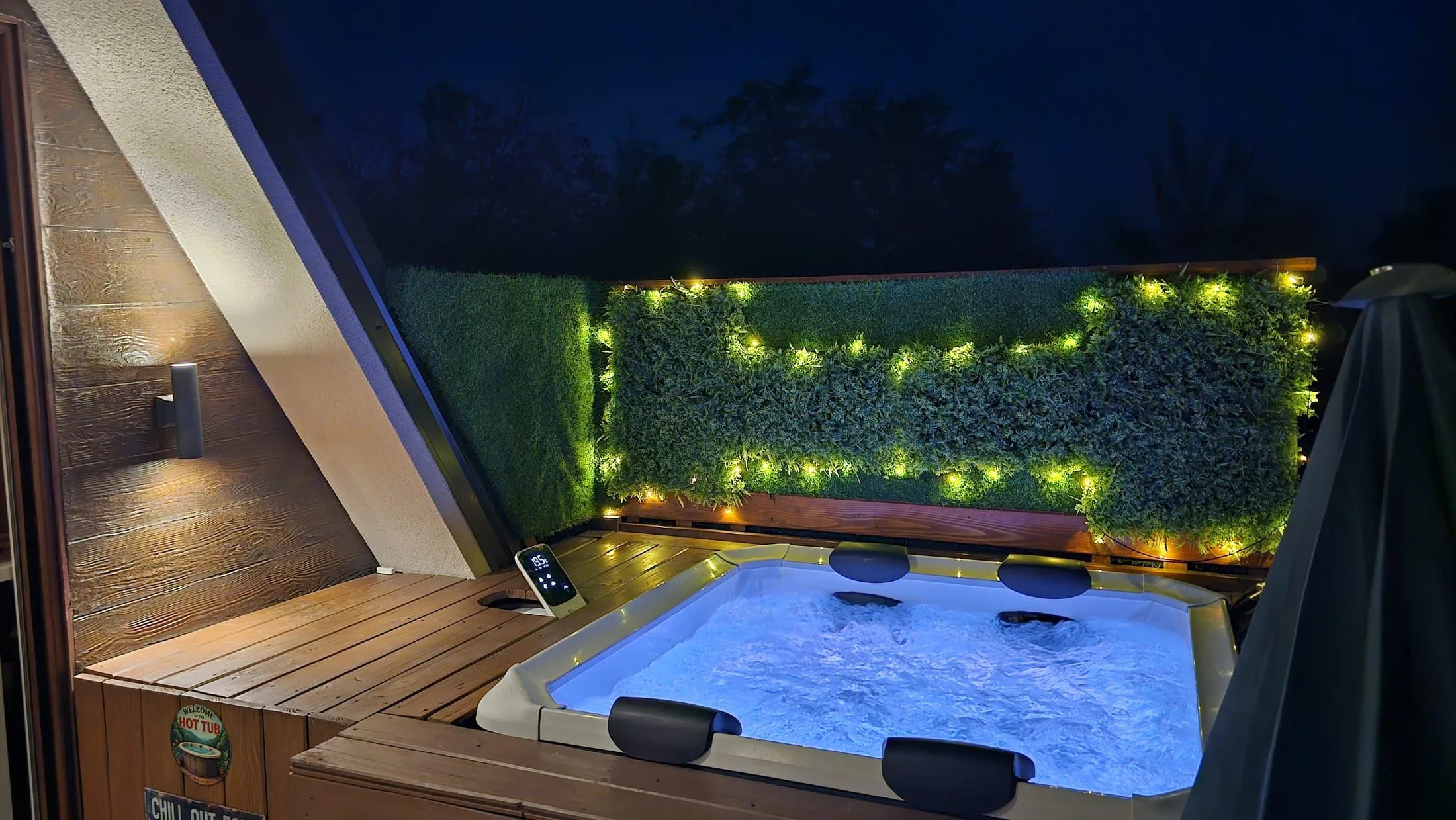Đakuzi na terasi uveče, A House & Spa