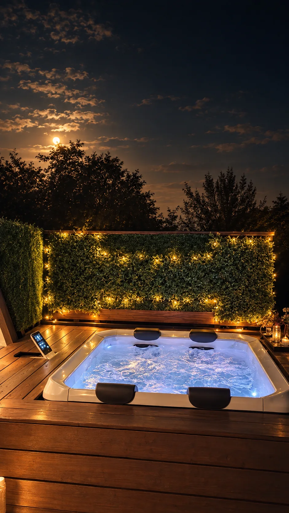 Outdoor jacuzzi terrace in the evening